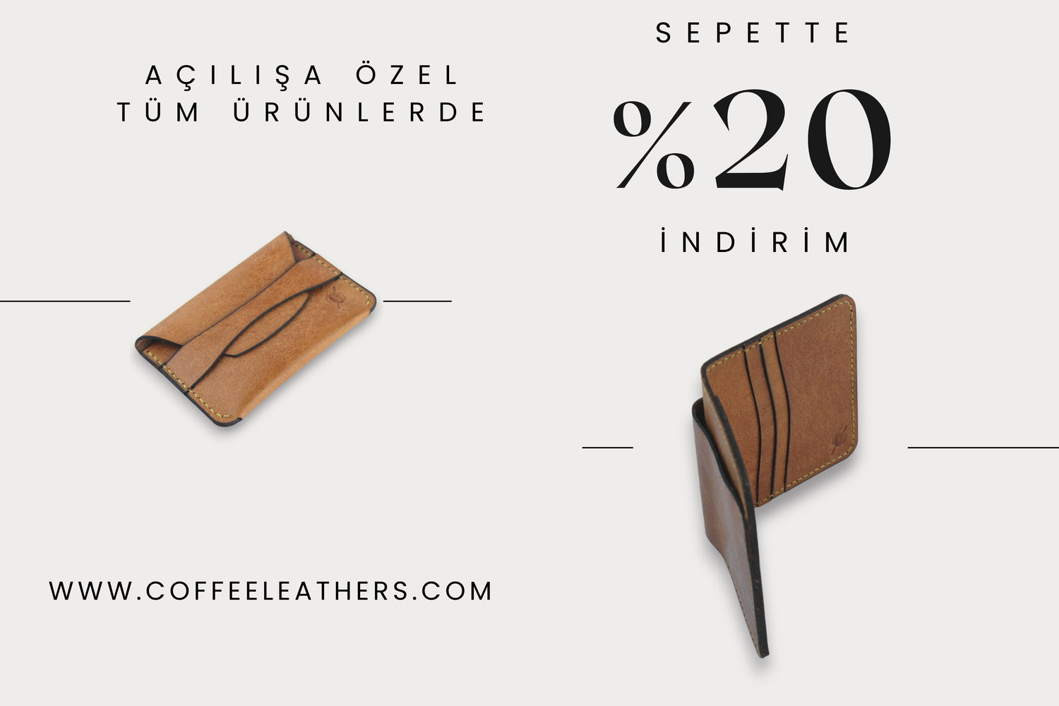 Coffee Leathers, %100 hakiki deri el yapımı cüzdan, kartlık, çanta, kamp ekipmanları ve ev-ofis dekorasyon ürünleri sunar.