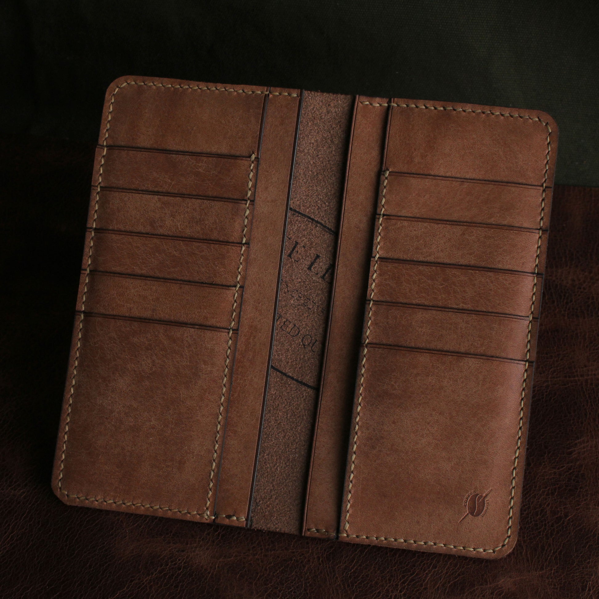 el yapımı dikey hakiki deri cüzdan Coffee Leathers
