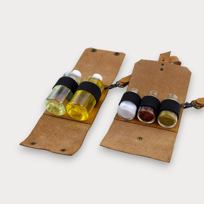 Deri Kamp Mutfak Seti – Deri Baharatlık ve Yağdanlık